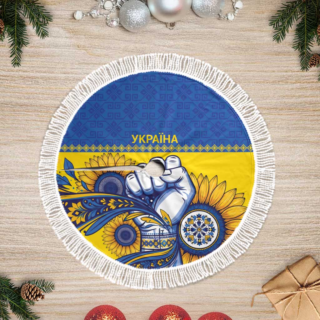 Ukraine Sunflowers Hand Tree Skirt with Ukrainian Folk Pattern - Wonder Print Shop
