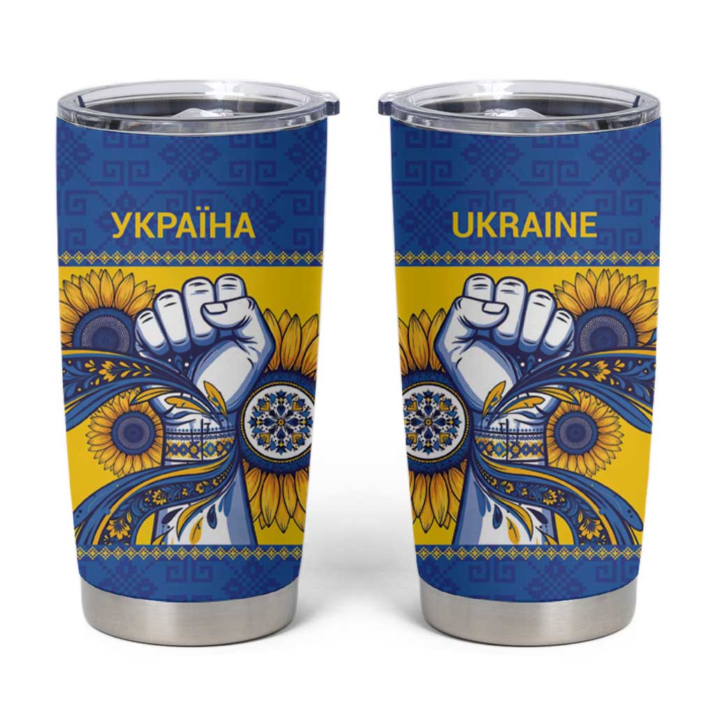 Ukraine Sunflowers Hand Tumbler Cup with Ukrainian Folk Pattern - Wonder Print Shop