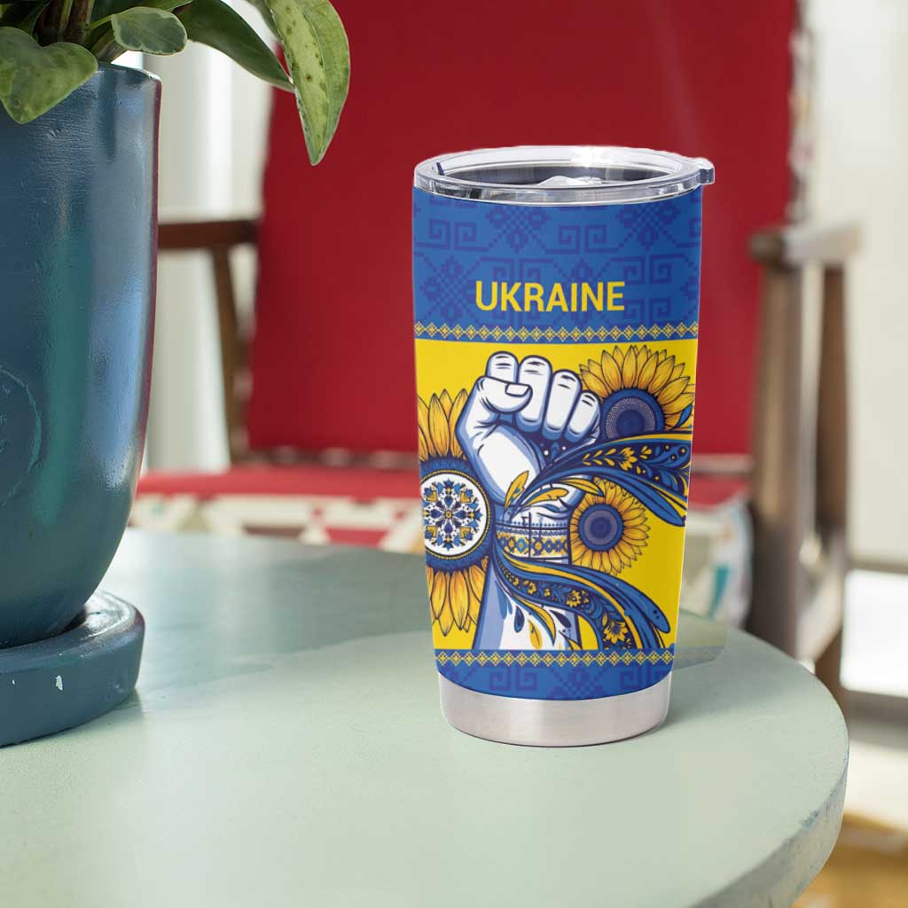 Ukraine Sunflowers Hand Tumbler Cup with Ukrainian Folk Pattern - Wonder Print Shop
