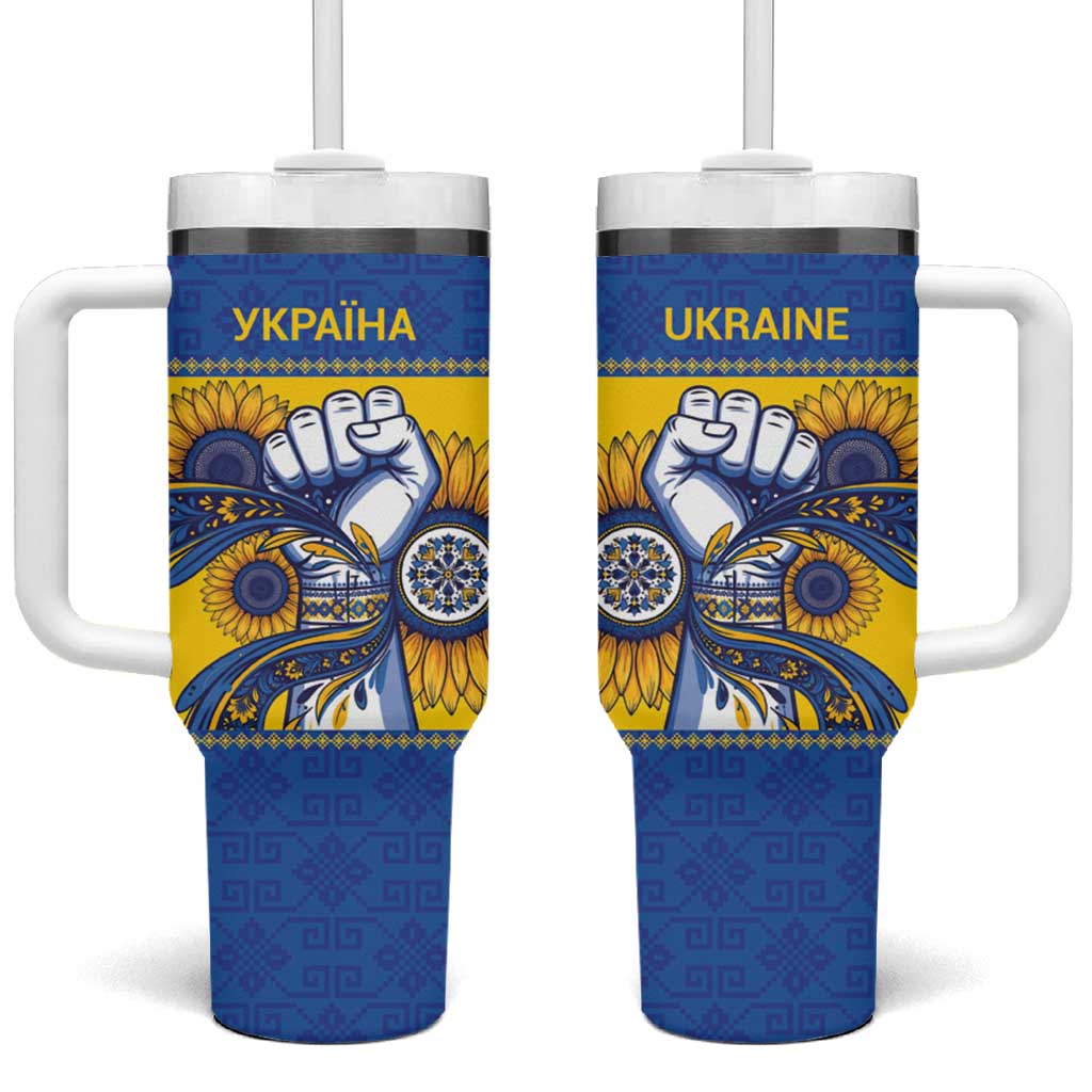 Ukraine Sunflowers Hand Tumbler With Handle with Ukrainian Folk Pattern - Wonder Print Shop