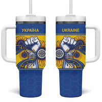 Ukraine Sunflowers Hand Tumbler With Handle with Ukrainian Folk Pattern - Wonder Print Shop