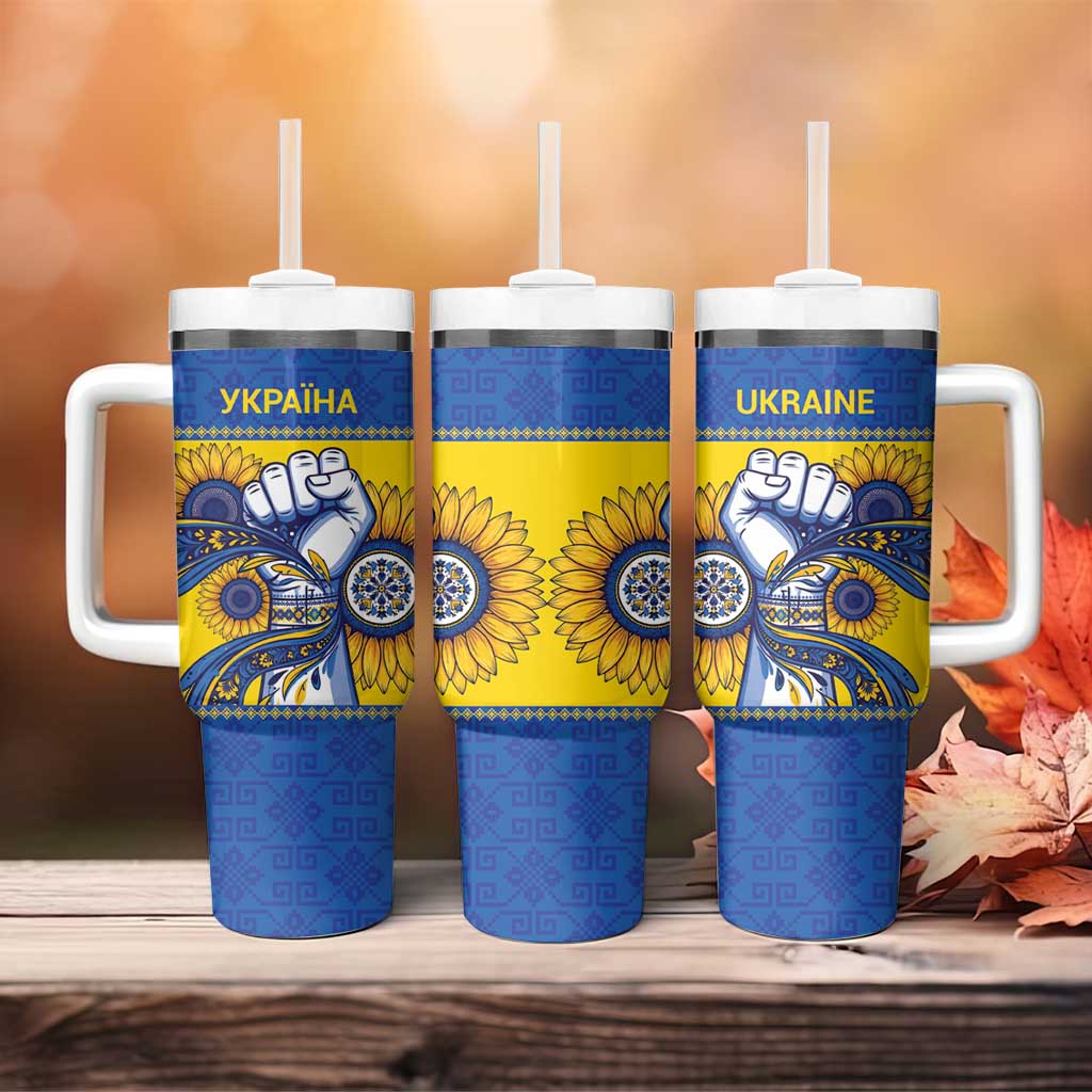 Ukraine Sunflowers Hand Tumbler With Handle with Ukrainian Folk Pattern - Wonder Print Shop