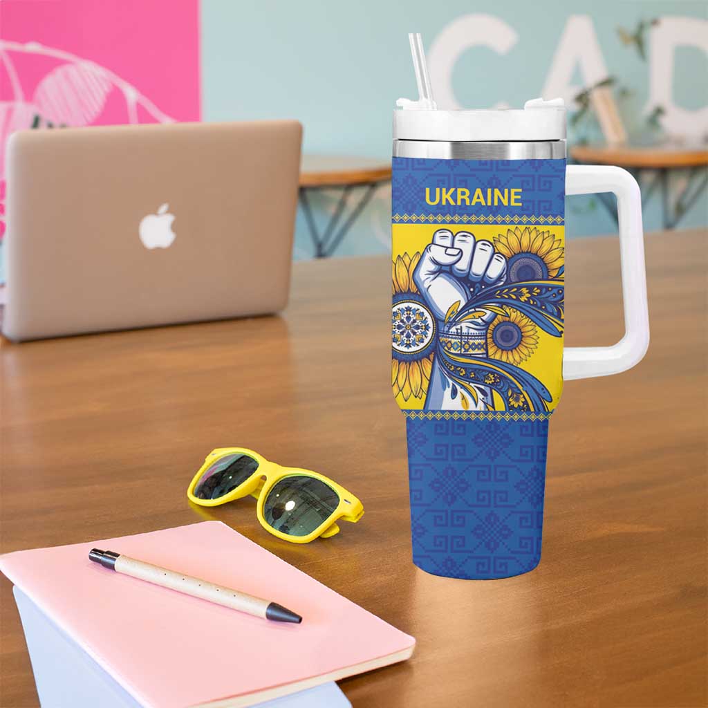 Ukraine Sunflowers Hand Tumbler With Handle with Ukrainian Folk Pattern - Wonder Print Shop