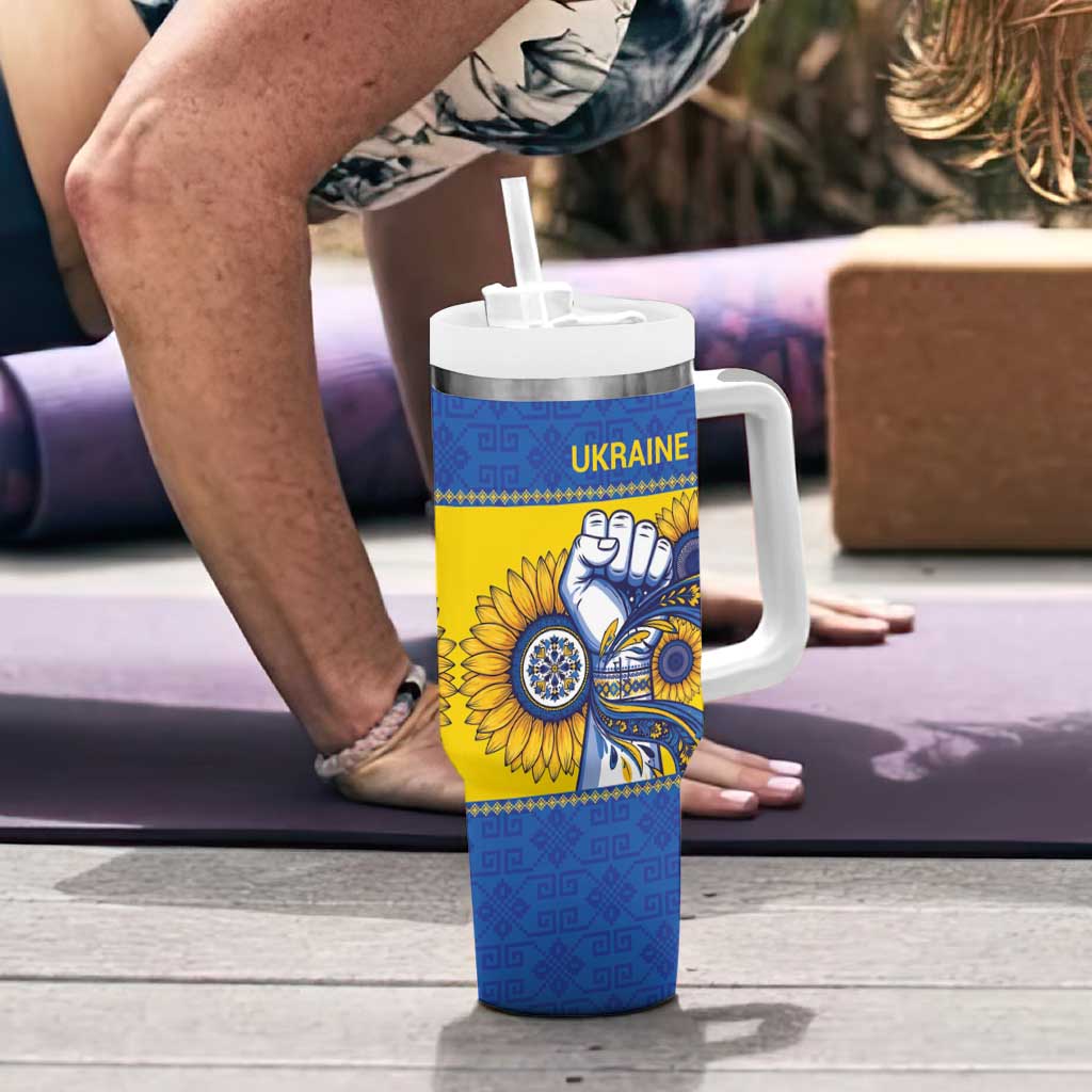 Ukraine Sunflowers Hand Tumbler With Handle with Ukrainian Folk Pattern - Wonder Print Shop