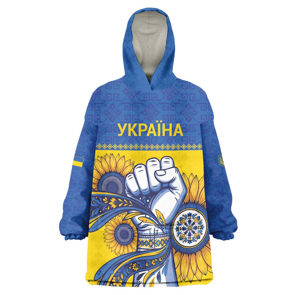 Ukraine Sunflowers Hand Wearable Blanket Hoodie with Ukrainian Folk Pattern - Wonder Print Shop