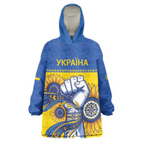 Ukraine Sunflowers Hand Wearable Blanket Hoodie with Ukrainian Folk Pattern - Wonder Print Shop
