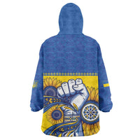 Ukraine Sunflowers Hand Wearable Blanket Hoodie with Ukrainian Folk Pattern - Wonder Print Shop