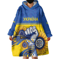 Ukraine Sunflowers Hand Wearable Blanket Hoodie with Ukrainian Folk Pattern - Wonder Print Shop