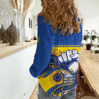 Ukraine Sunflowers Hand Women Casual Shirt with Ukrainian Folk Pattern - Wonder Print Shop