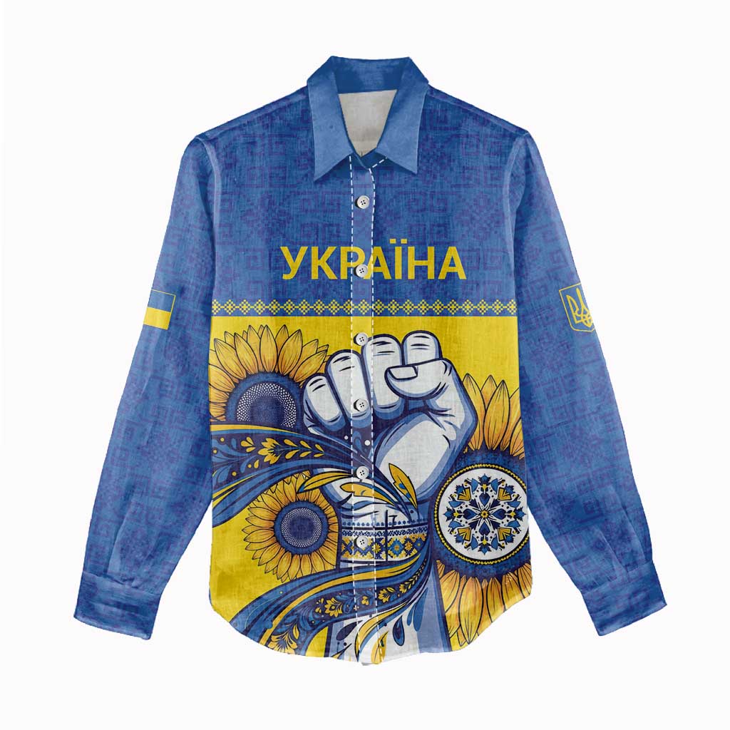 Ukraine Sunflowers Hand Women Casual Shirt with Ukrainian Folk Pattern - Wonder Print Shop