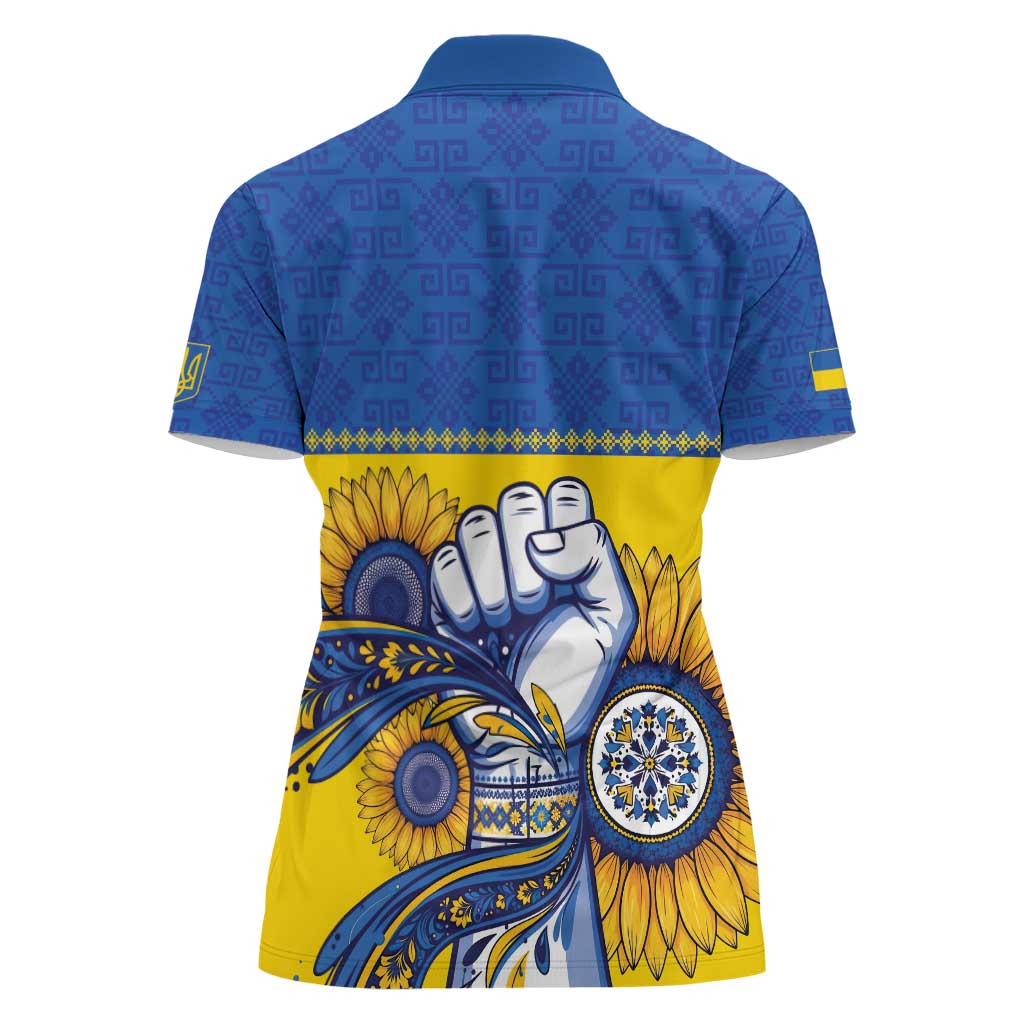 Ukraine Sunflowers Hand Women Polo Shirt with Ukrainian Folk Pattern - Wonder Print Shop