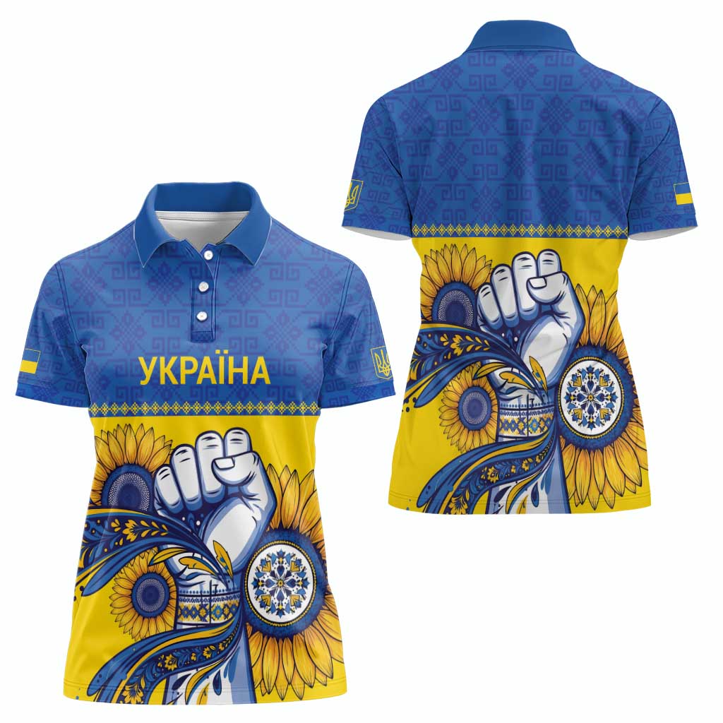 Ukraine Sunflowers Hand Women Polo Shirt with Ukrainian Folk Pattern - Wonder Print Shop