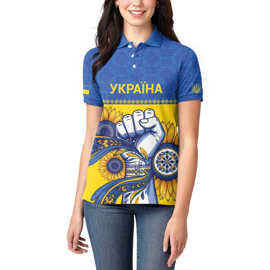 Ukraine Sunflowers Hand Women Polo Shirt with Ukrainian Folk Pattern - Wonder Print Shop