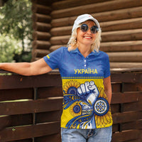 Ukraine Sunflowers Hand Women Polo Shirt with Ukrainian Folk Pattern - Wonder Print Shop