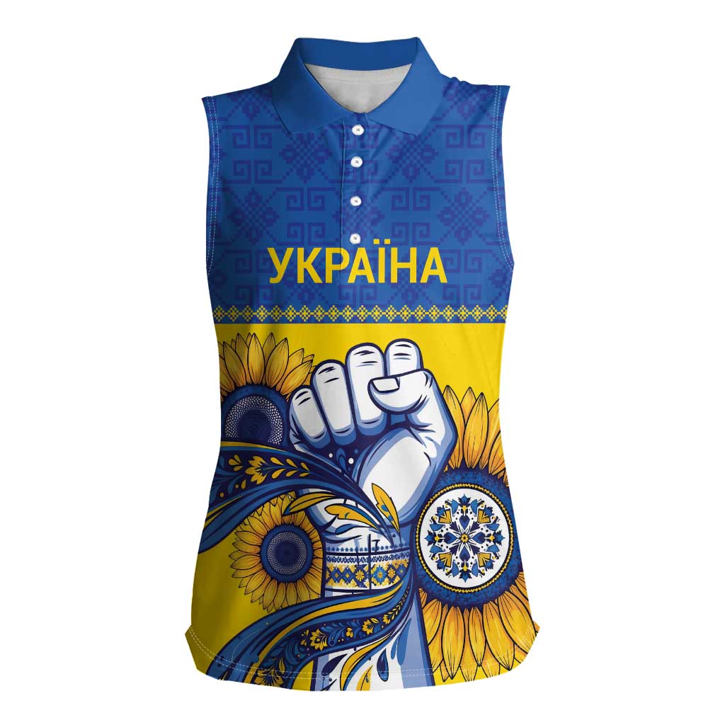Ukraine Sunflowers Hand Women Sleeveless Polo Shirt with Ukrainian Folk Pattern - Wonder Print Shop
