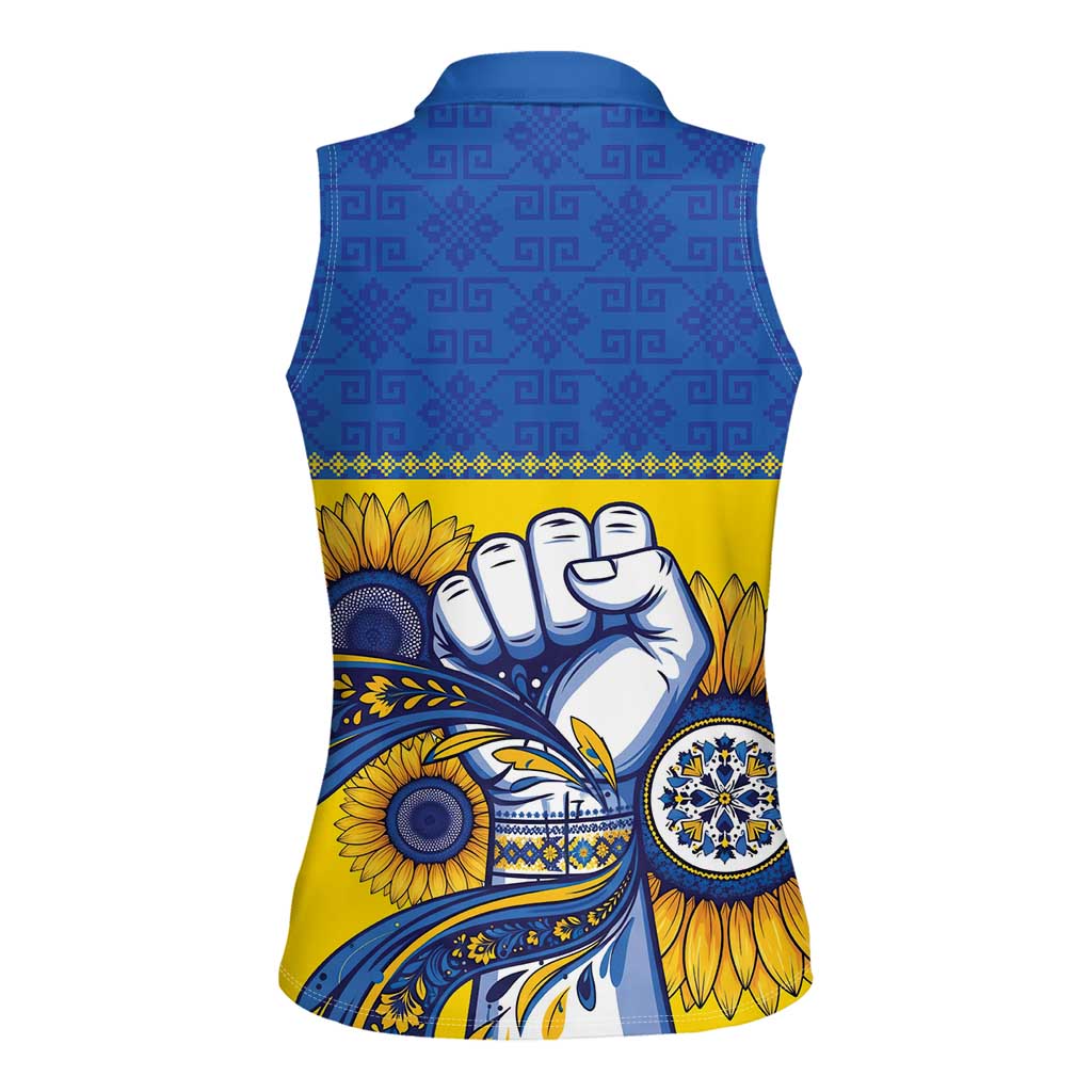 Ukraine Sunflowers Hand Women Sleeveless Polo Shirt with Ukrainian Folk Pattern - Wonder Print Shop