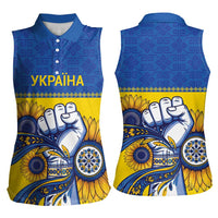 Ukraine Sunflowers Hand Women Sleeveless Polo Shirt with Ukrainian Folk Pattern - Wonder Print Shop