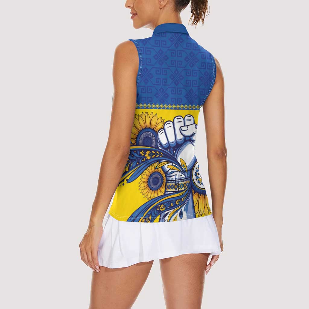 Ukraine Sunflowers Hand Women Sleeveless Polo Shirt with Ukrainian Folk Pattern - Wonder Print Shop