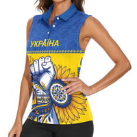 Ukraine Sunflowers Hand Women Sleeveless Polo Shirt with Ukrainian Folk Pattern - Wonder Print Shop