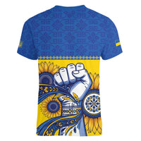 Ukraine Sunflowers Hand Women V-Neck T-Shirt with Ukrainian Folk Pattern - Wonder Print Shop