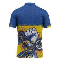 Ukraine Sunflowers Hand Zipper Polo Shirt with Ukrainian Folk Pattern - Wonder Print Shop
