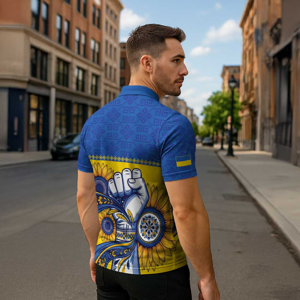 Ukraine Sunflowers Hand Zipper Polo Shirt with Ukrainian Folk Pattern - Wonder Print Shop