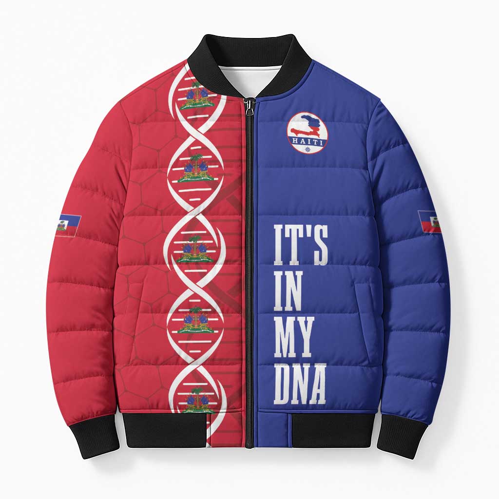 Custom Afro-Haiti Football Bomber Puffer Jacket It's In My DNA - Wonder Print Shop