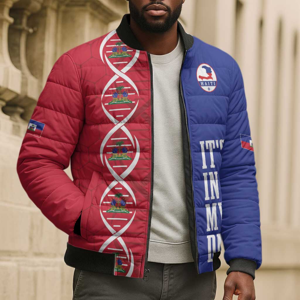 Custom Afro-Haiti Football Bomber Puffer Jacket It's In My DNA - Wonder Print Shop