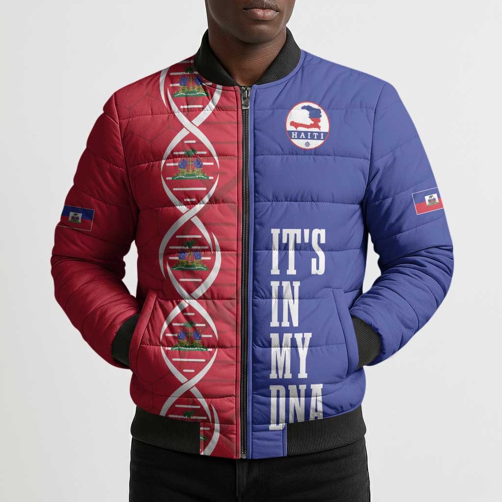 Custom Afro-Haiti Football Bomber Puffer Jacket It's In My DNA - Wonder Print Shop