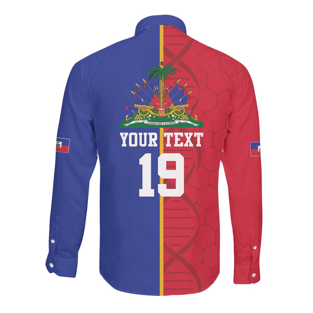 Custom Afro-Haiti Football Long Sleeve Button Shirt It's In My DNA - Wonder Print Shop