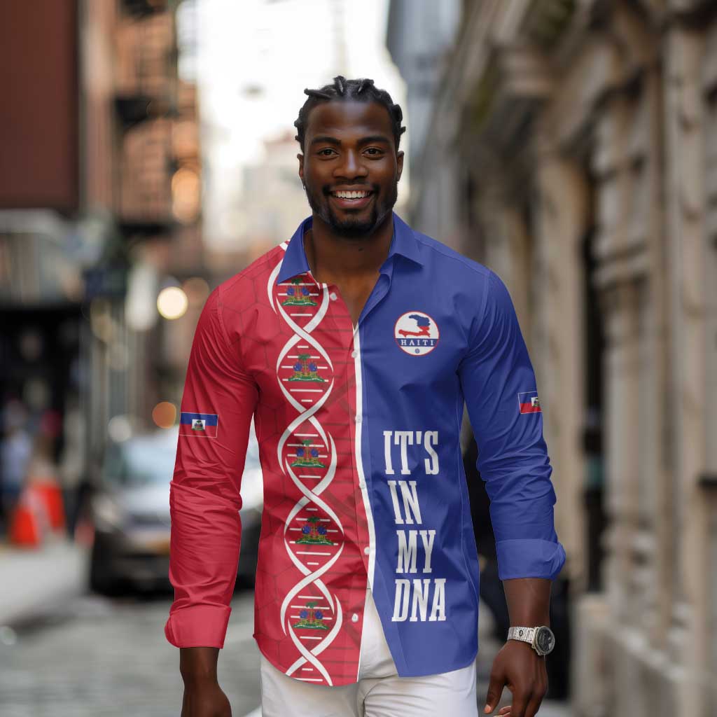 Custom Afro-Haiti Football Long Sleeve Button Shirt It's In My DNA - Wonder Print Shop