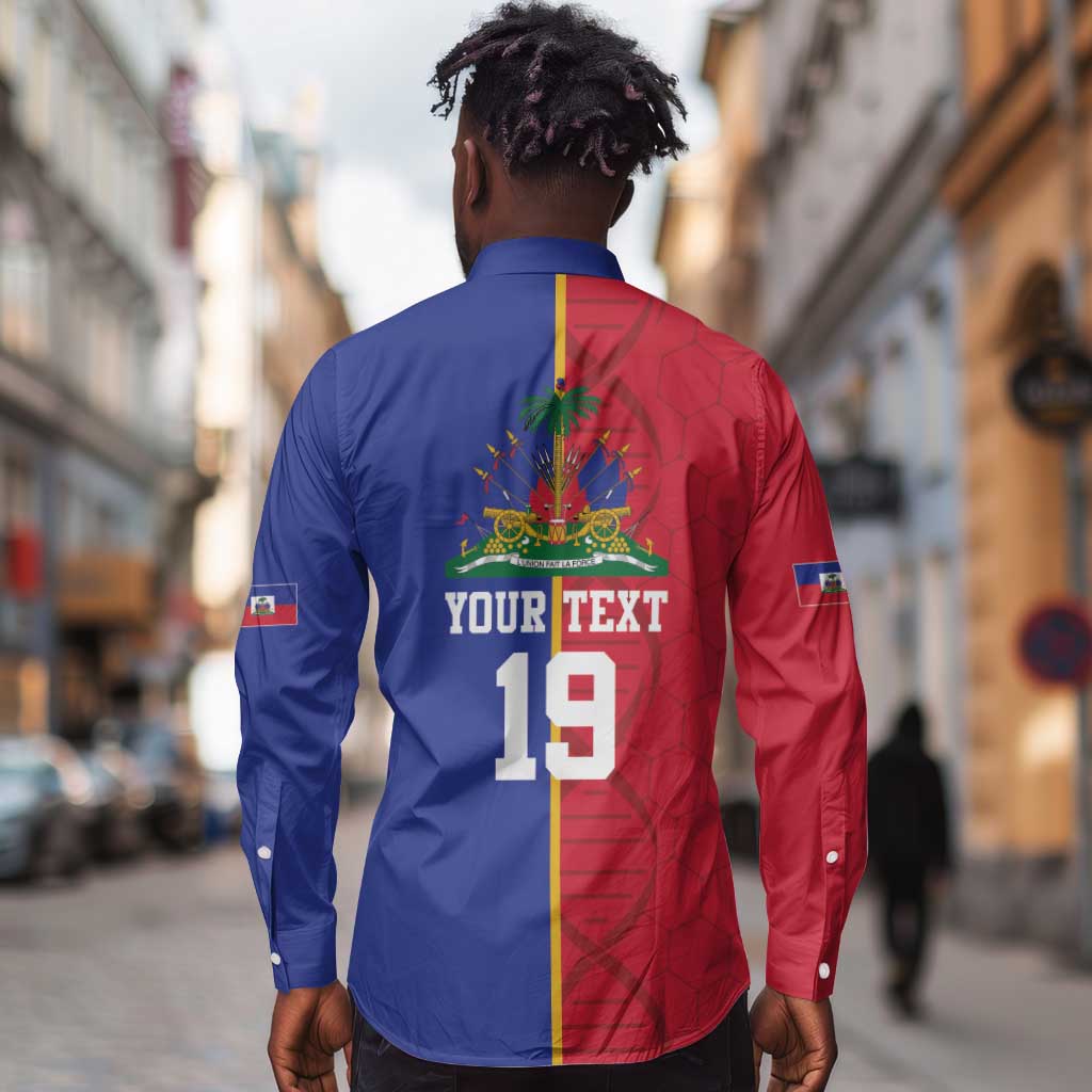 Custom Afro-Haiti Football Long Sleeve Button Shirt It's In My DNA - Wonder Print Shop