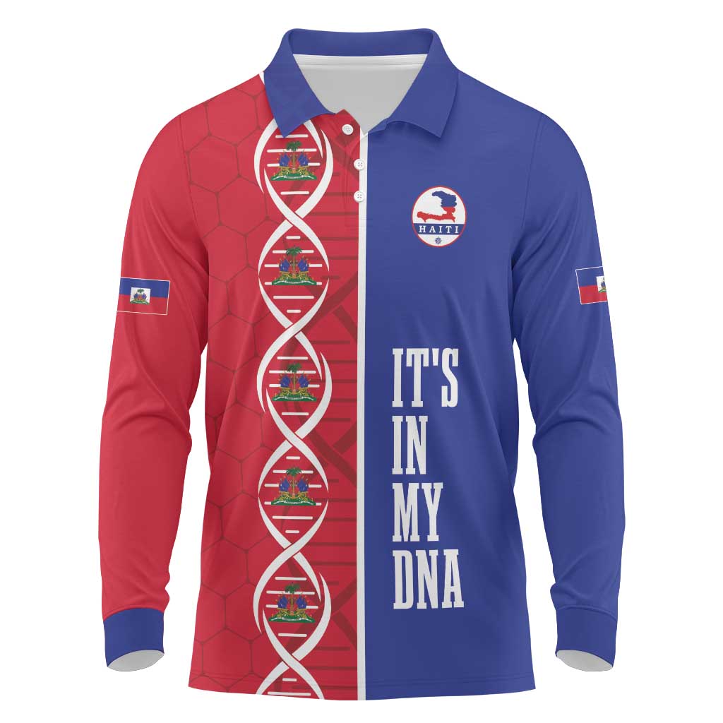 Custom Afro-Haiti Football Long Sleeve Polo Shirt It's In My DNA - Wonder Print Shop
