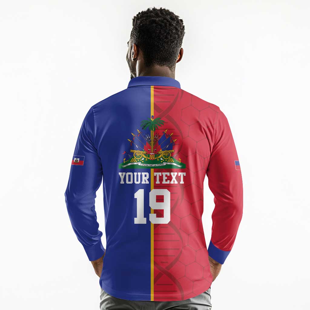 Custom Afro-Haiti Football Long Sleeve Polo Shirt It's In My DNA - Wonder Print Shop