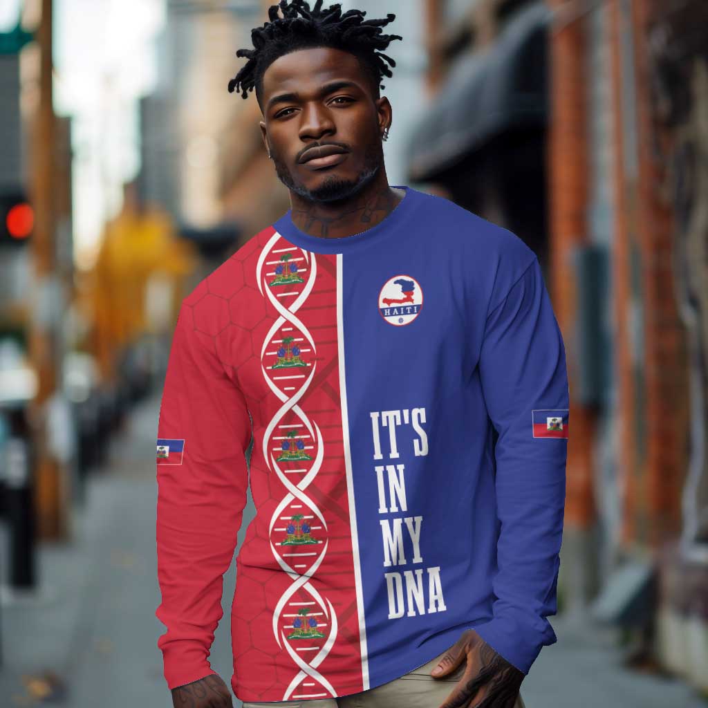 Custom Afro-Haiti Football Long Sleeve Shirt It's In My DNA - Wonder Print Shop