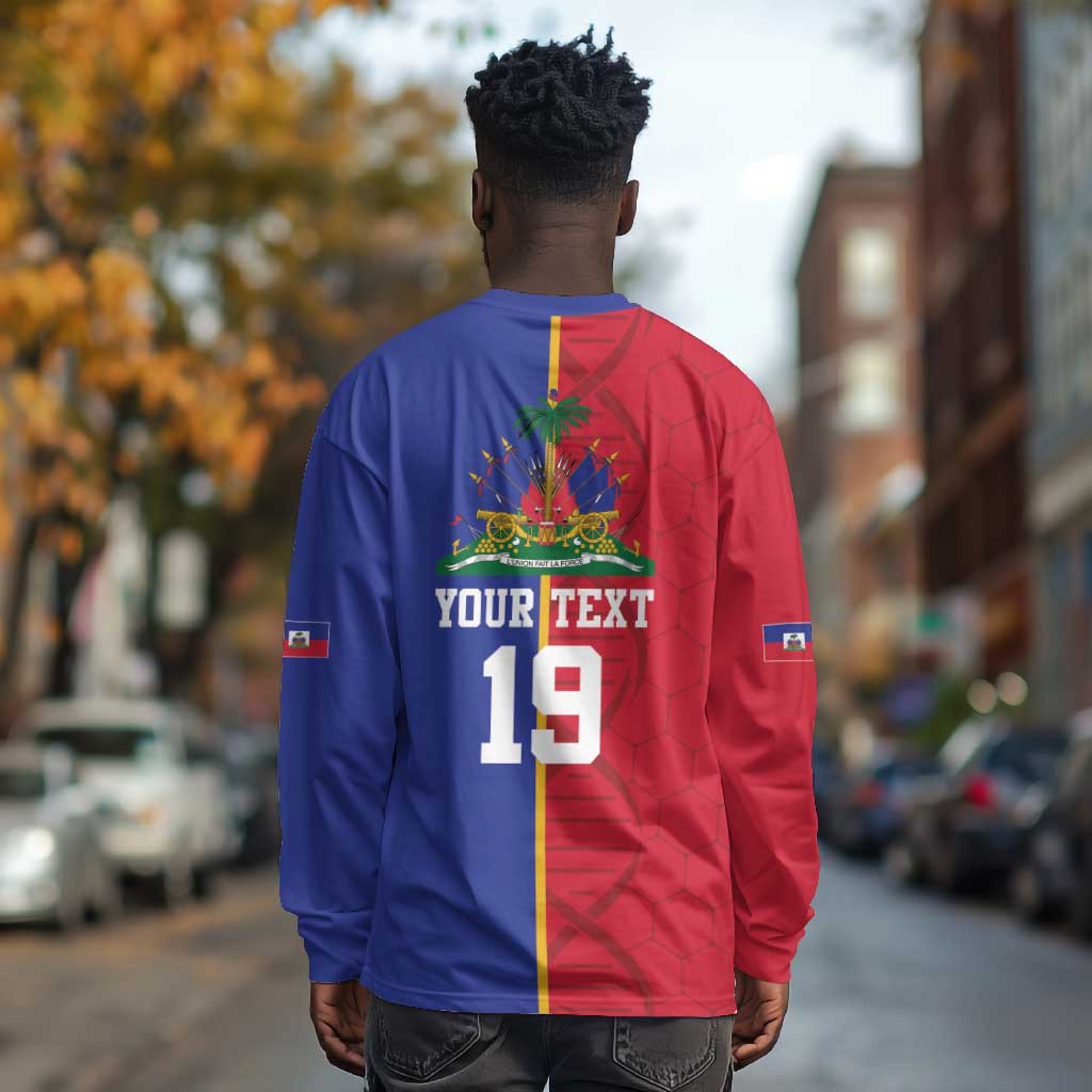 Custom Afro-Haiti Football Long Sleeve Shirt It's In My DNA - Wonder Print Shop