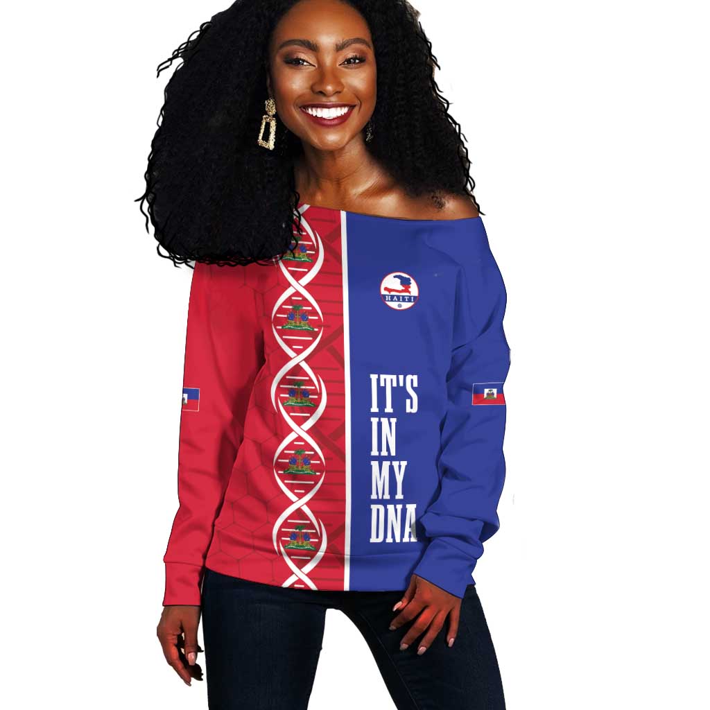 Custom Afro-Haiti Football Off Shoulder Sweater It's In My DNA - Wonder Print Shop