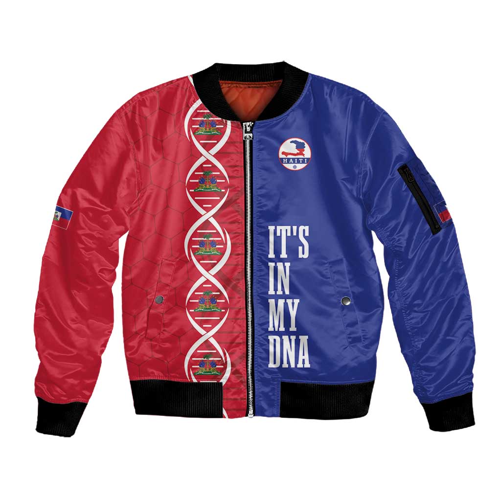 Custom Afro-Haiti Football Sleeve Zip Bomber Jacket It's In My DNA - Wonder Print Shop