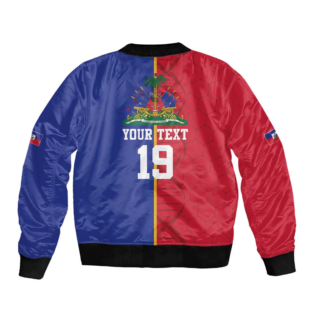 Custom Afro-Haiti Football Sleeve Zip Bomber Jacket It's In My DNA - Wonder Print Shop