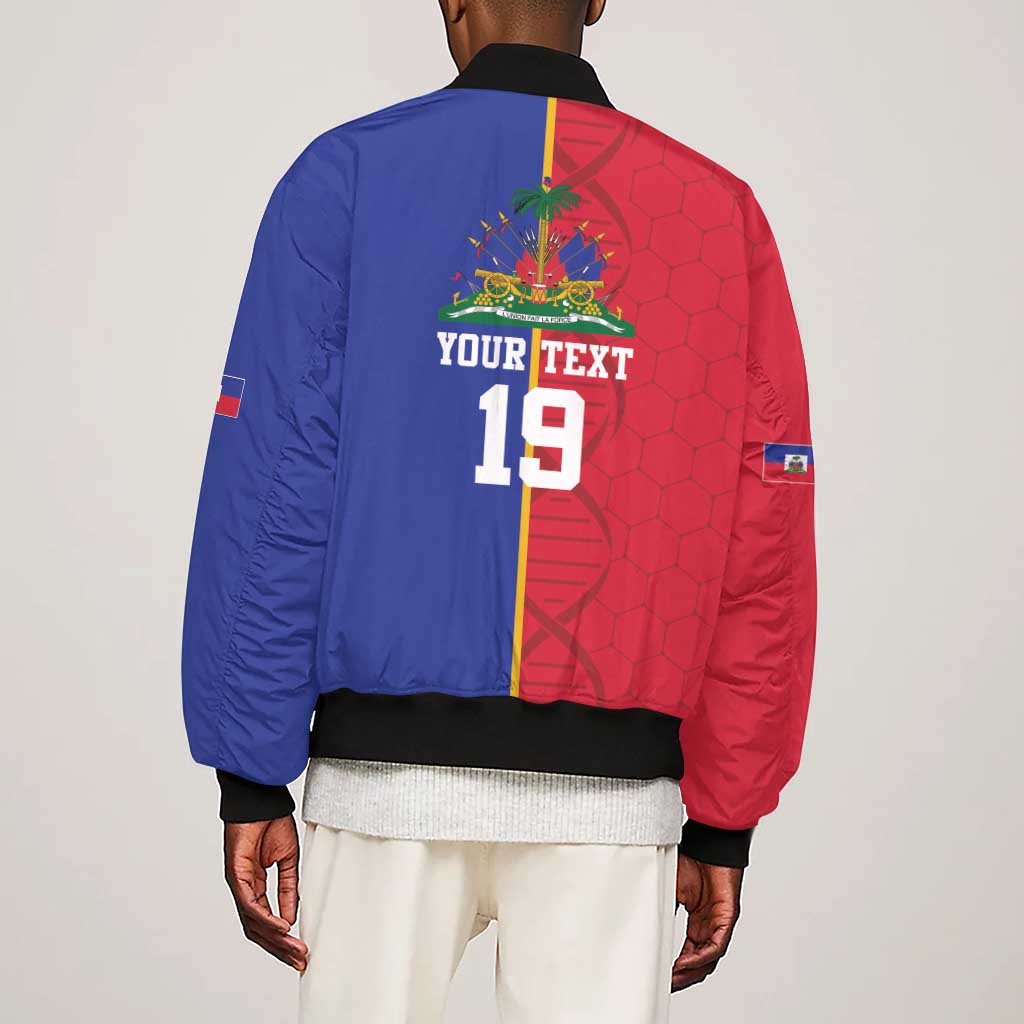 Custom Afro-Haiti Football Sleeve Zip Bomber Jacket It's In My DNA - Wonder Print Shop