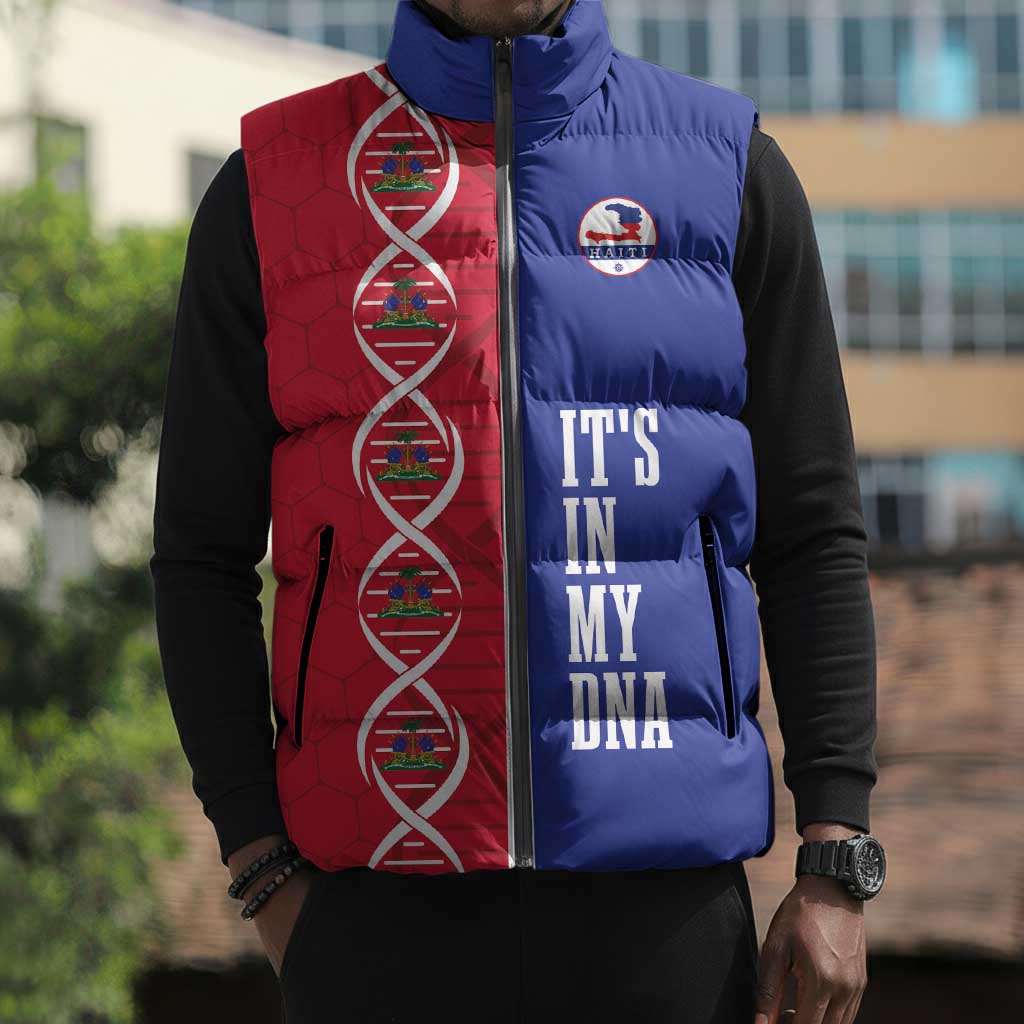 Custom Afro-Haiti Football Sleeveless Puffer Jacket It's In My DNA - Wonder Print Shop