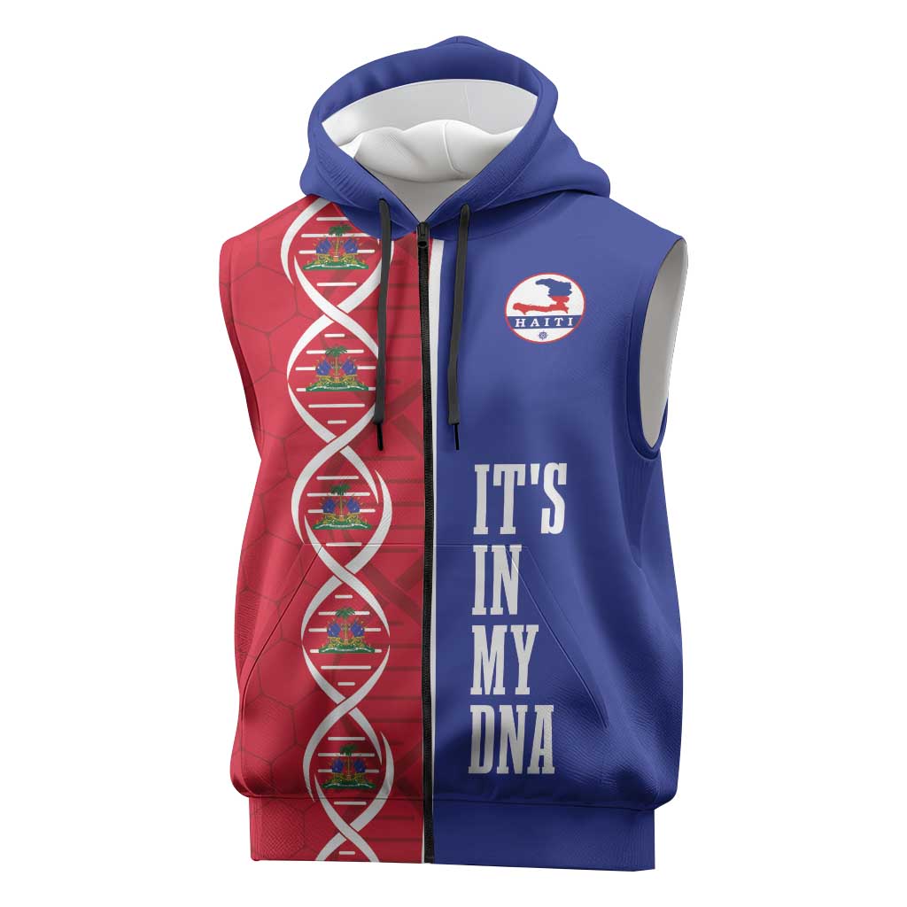 Custom Afro-Haiti Football Sleeveless Zip Hoodie It's In My DNA - Wonder Print Shop