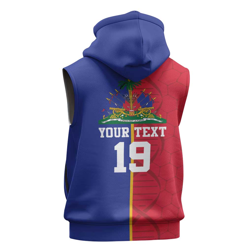 Custom Afro-Haiti Football Sleeveless Zip Hoodie It's In My DNA - Wonder Print Shop