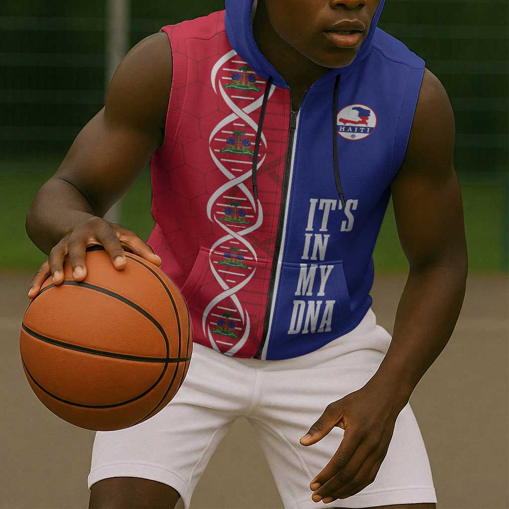 Custom Afro-Haiti Football Sleeveless Zip Hoodie It's In My DNA - Wonder Print Shop