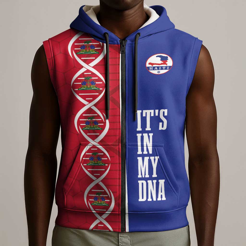 Custom Afro-Haiti Football Sleeveless Zip Hoodie It's In My DNA - Wonder Print Shop