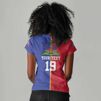 Custom Afro-Haiti Football Women V-Neck T-Shirt It's In My DNA LT19