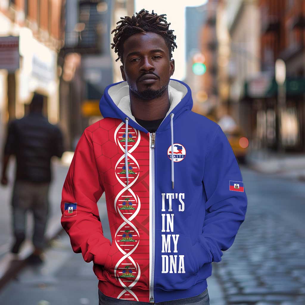 Custom Afro-Haiti Football Zip Hoodie It's In My DNA - Wonder Print Shop