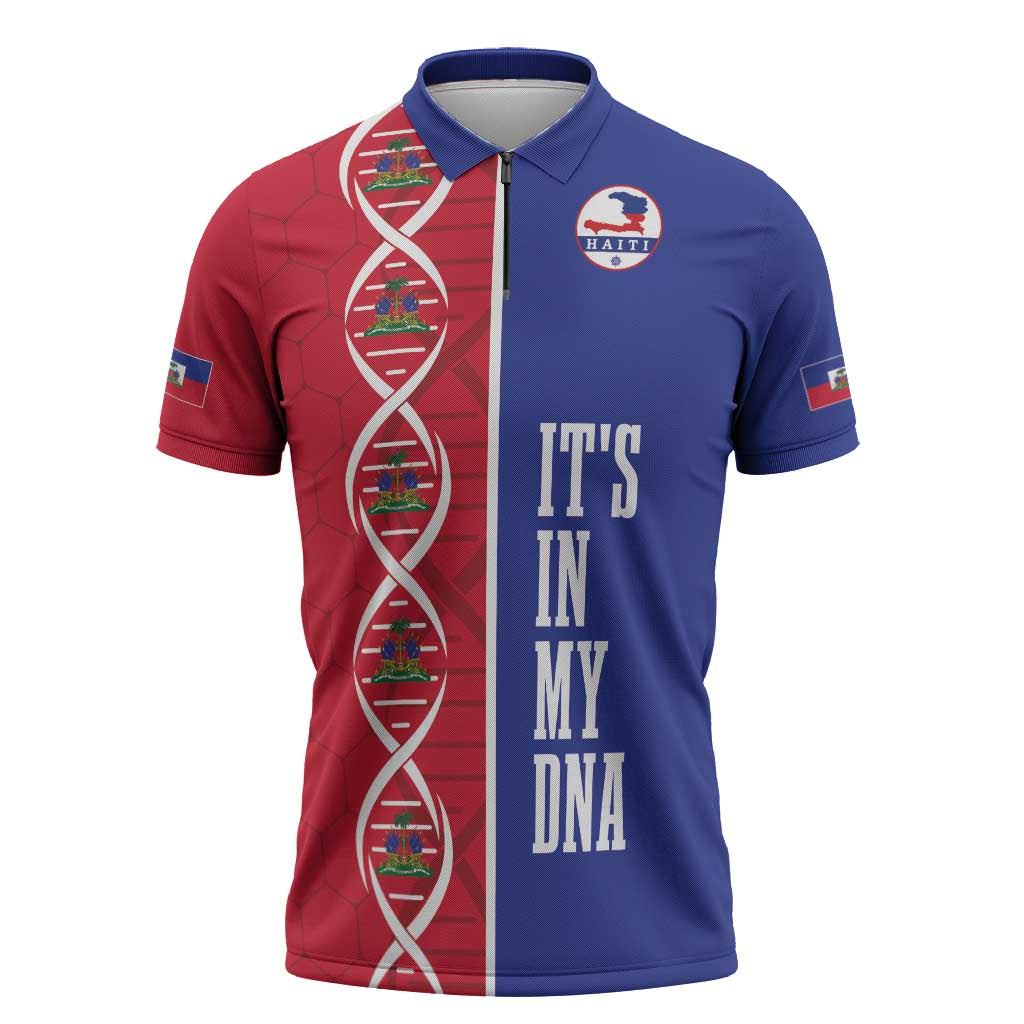Custom Afro-Haiti Football Zipper Polo Shirt It's In My DNA - Wonder Print Shop