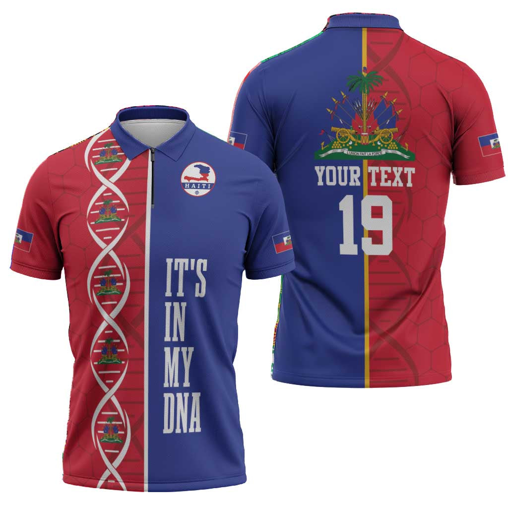 Custom Afro-Haiti Football Zipper Polo Shirt It's In My DNA - Wonder Print Shop