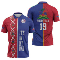 Custom Afro-Haiti Football Zipper Polo Shirt It's In My DNA - Wonder Print Shop